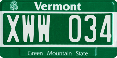 VT license plate XWW034