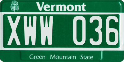 VT license plate XWW036