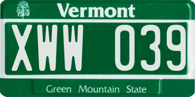 VT license plate XWW039