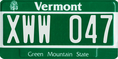 VT license plate XWW047