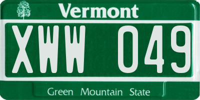 VT license plate XWW049