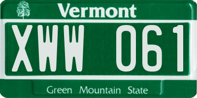 VT license plate XWW061