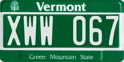 VT license plate XWW067