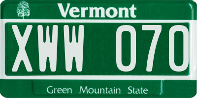 VT license plate XWW070