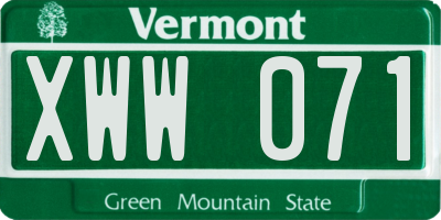 VT license plate XWW071