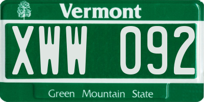 VT license plate XWW092