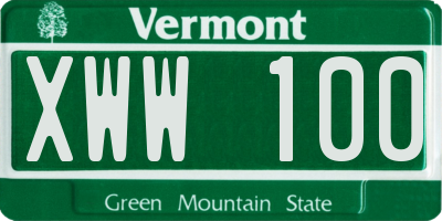 VT license plate XWW100