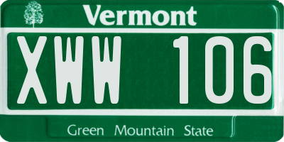 VT license plate XWW106