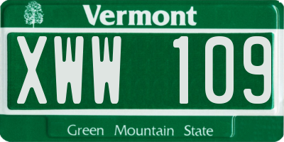 VT license plate XWW109
