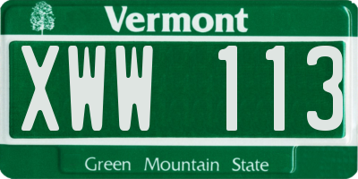 VT license plate XWW113