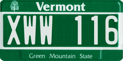 VT license plate XWW116