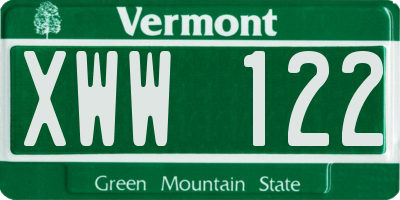 VT license plate XWW122