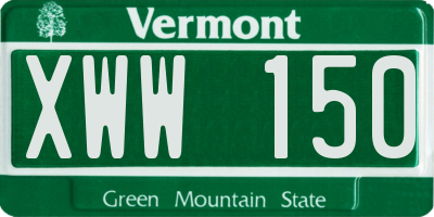 VT license plate XWW150
