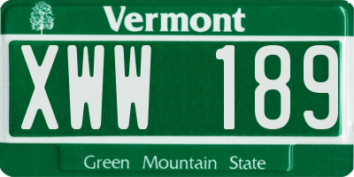 VT license plate XWW189