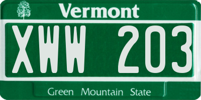 VT license plate XWW203