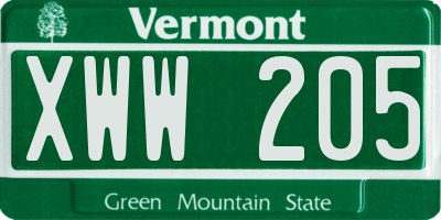 VT license plate XWW205