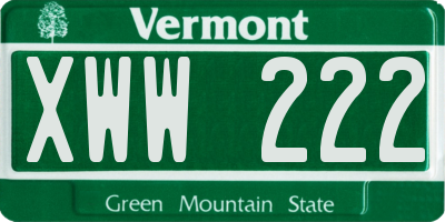 VT license plate XWW222