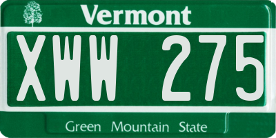 VT license plate XWW275