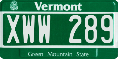 VT license plate XWW289