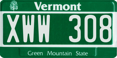 VT license plate XWW308