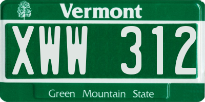 VT license plate XWW312