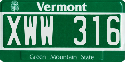 VT license plate XWW316