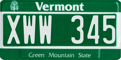 VT license plate XWW345