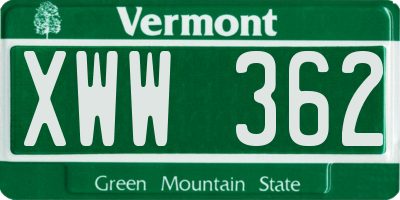 VT license plate XWW362