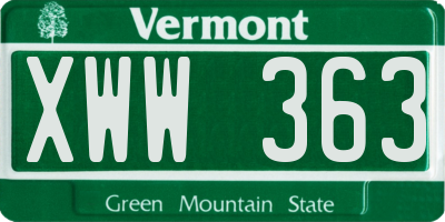 VT license plate XWW363