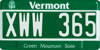 VT license plate XWW365