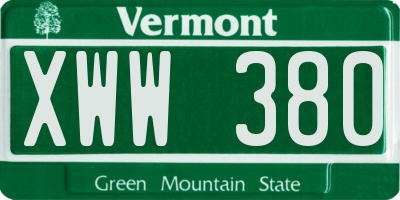 VT license plate XWW380