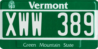 VT license plate XWW389