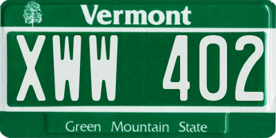 VT license plate XWW402