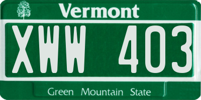 VT license plate XWW403