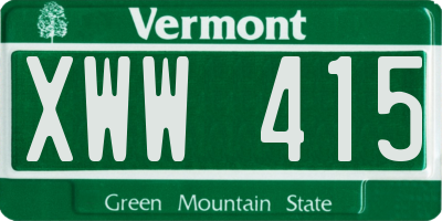 VT license plate XWW415