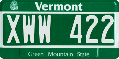 VT license plate XWW422