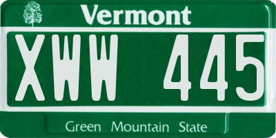 VT license plate XWW445