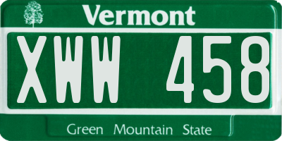 VT license plate XWW458