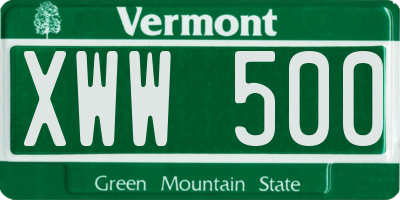 VT license plate XWW500