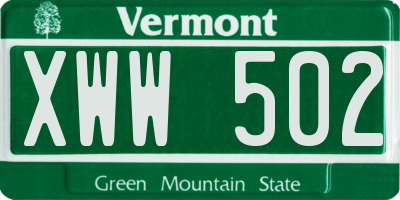 VT license plate XWW502