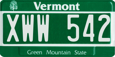 VT license plate XWW542