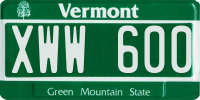 VT license plate XWW600