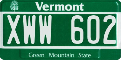 VT license plate XWW602