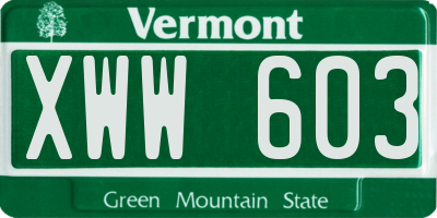 VT license plate XWW603