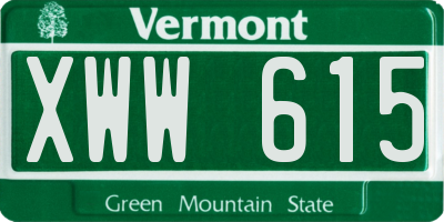 VT license plate XWW615