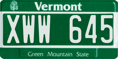 VT license plate XWW645