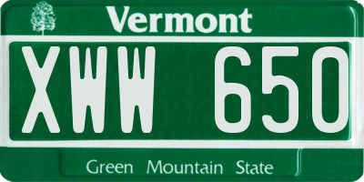 VT license plate XWW650