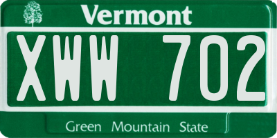 VT license plate XWW702