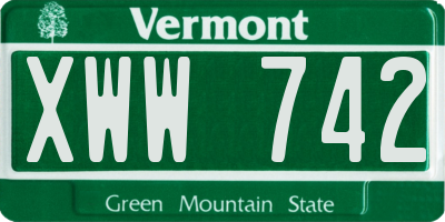 VT license plate XWW742