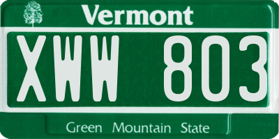 VT license plate XWW803
